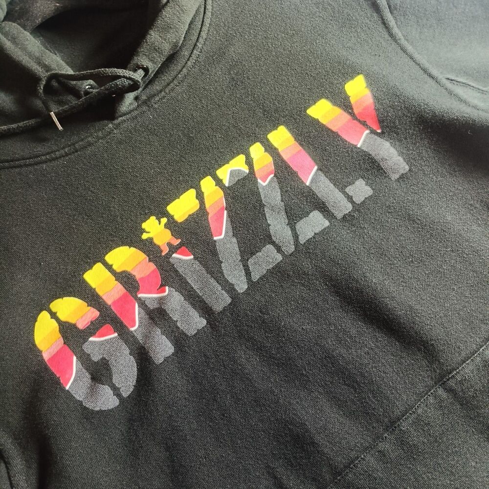 Grizzly Griptape Hoody Men's Stamp Design Distressed Skateboard Streetwear Black